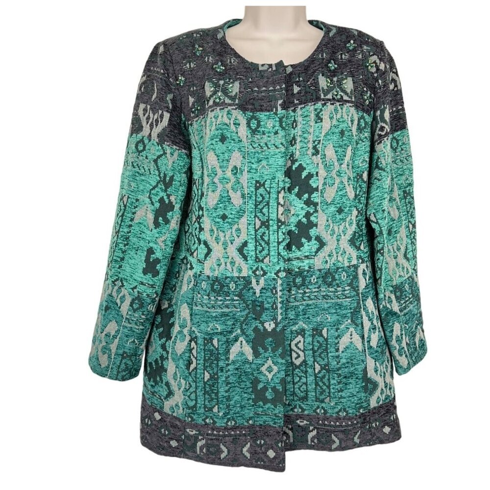 SUSAN GRAVER Artisan Embellished Snap Close Tapestry Jacket Size 6